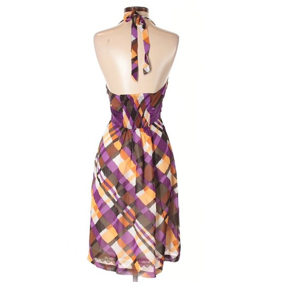 Moulinette Soeurs Anthropologie Etty Halter Dress Sz 6 Purple Orange Plaid Retro - Picture 2 of 13